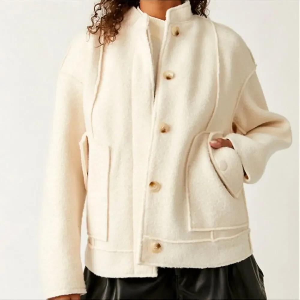 Free People NWT Ivory Willow Brooch Embellished Bomber Jacket Medium